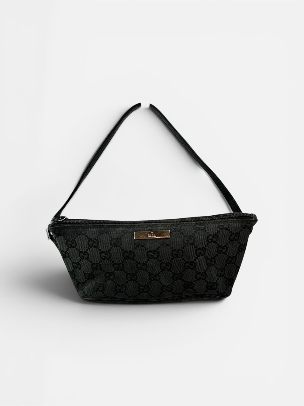 Gucci GG Canvas Black Mini Shoulder Bag Pochette Zip Top Handbag Italy